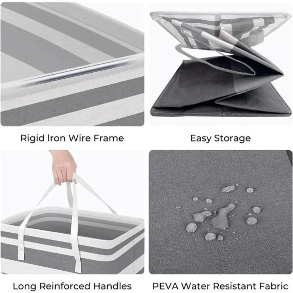 Large Laundry Baskets 2 Pack Waterproof Freestanding Collapsible Clothes Hamper